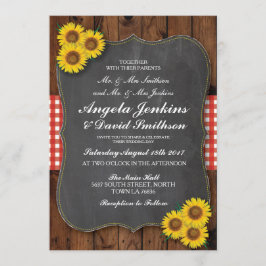 Mariage rouge Rustic Tournesol Invitation Chalk