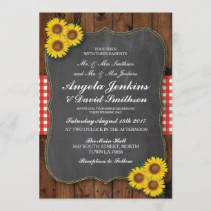 Mariage rouge Rustic Tournesol Invitation Chalk