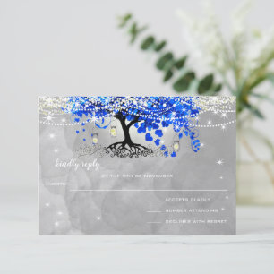 Mariage Royal Blue Heart Leaf Tree RSVP