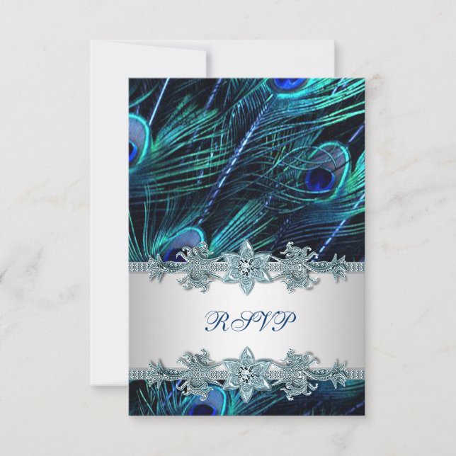 Mariage Royal Blue Silver Indian Peacock RSVP (Devant)