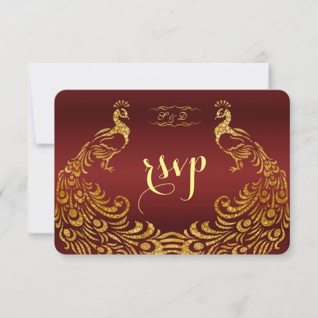 Mariage Royal Burgundy Gold Peacock RSVP (Devant)