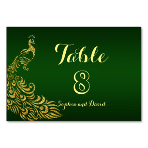 Mariage Royal Green Gold Peacock NUMÉRO DE TABLE
