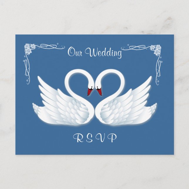 Mariage. RSVP 2 cygnes blancs Carte postale (Devant)