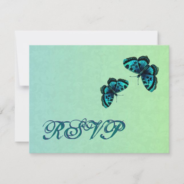 Mariage RSVP Aqua et Turquoise papillon Damask (Devant)