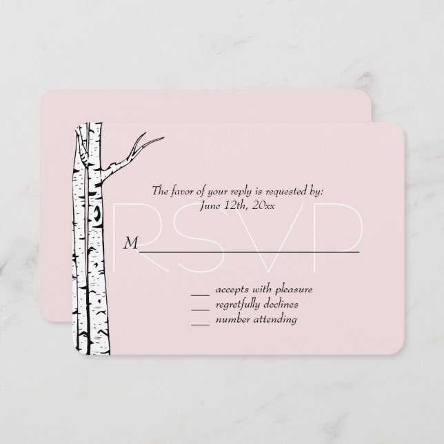 Mariage RSVP de Birch Trees Rose Blanc (Devant / Derrière)