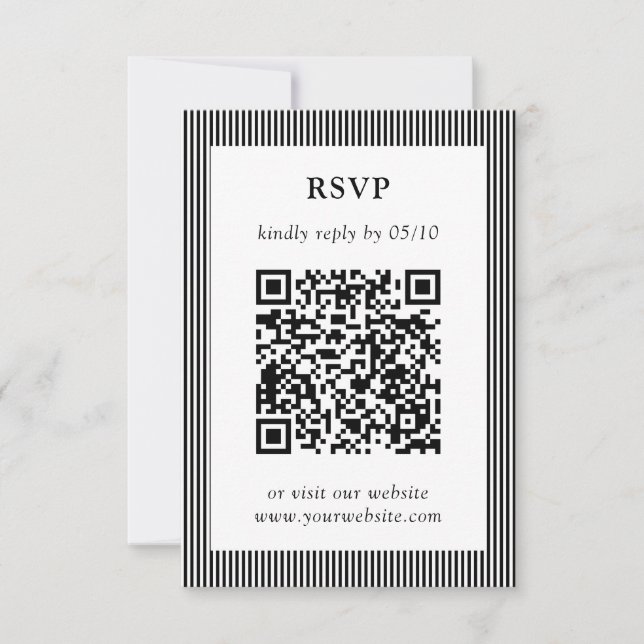 Mariage RSVP de code QR à rayures noir et blanc cl (Devant)