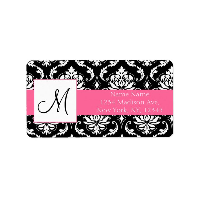 Mariage RSVP Étiquettes de adresse Damask Monogram (Devant)