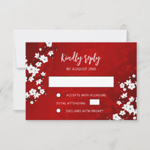Mariage RSVP Fleur de Cerisier Blanche Rouge