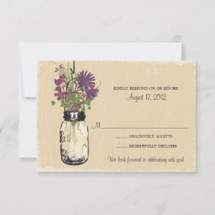 Mariage RSVP Fleurs Violettes Pot en Grès Rustique