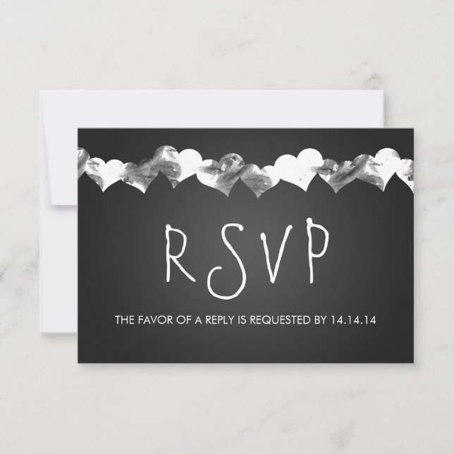 Mariage RSVP Grunge Hearts Noir (Devant)