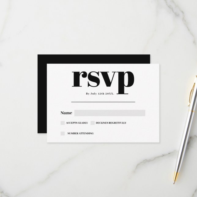 Mariage rsvp moderne en noir blanc (Devant/Arrière en situation)