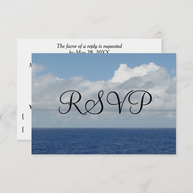 Mariage RSVP Ocean Waves Fluffy White Clouds (Devant / Derrière)