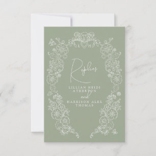 Mariage RSVP pour feuille verte dessinée à la main