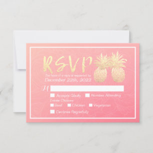 Mariage RSVP Répondre Or Ananas Couple Rose rose r