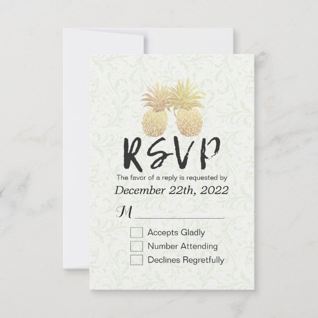 Mariage RSVP Réponse Vintage Ananas Couple (Devant)