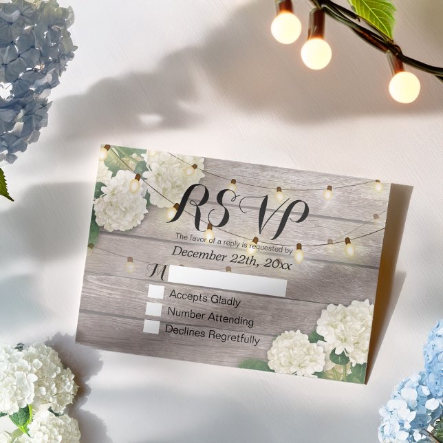 Mariage RSVP Rustique Bois Hydrangea Éclairages à  (Créateur téléchargé)