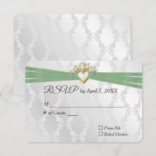 Mariage RSVP Sage Ruban Dans Le Coeur Sur Satin