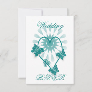Mariage RSVP Turquoise Papillons de couleur Coeur