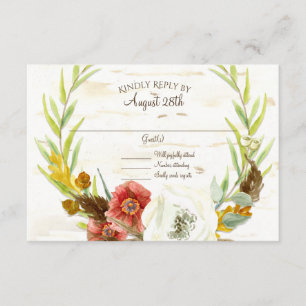 Mariage RSVP Wreath Boho Feather Birk Bark Feuill