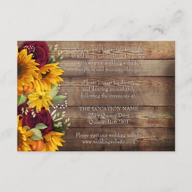 Mariage Rustic Automne Floral Détails Carte (Devant)
