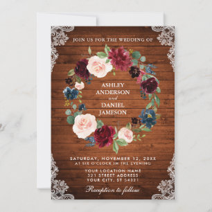 Mariage rustique Bois Floral Invitation dentelle d