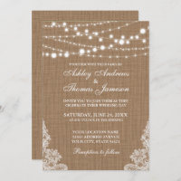 Mariage Rustique Burlap String Lights Invitation d