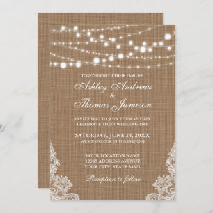 Mariage Rustique Burlap String Lights Invitation d