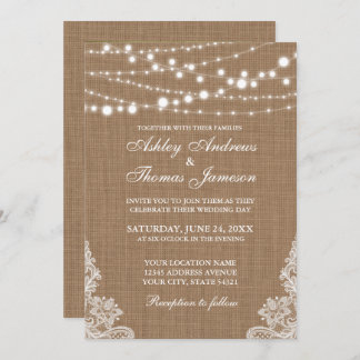Mariage Rustique Burlap String Lights Invitation d