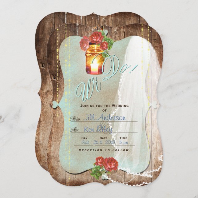 Mariage rustique ~ Carte d'invitation (Devant / Derrière)