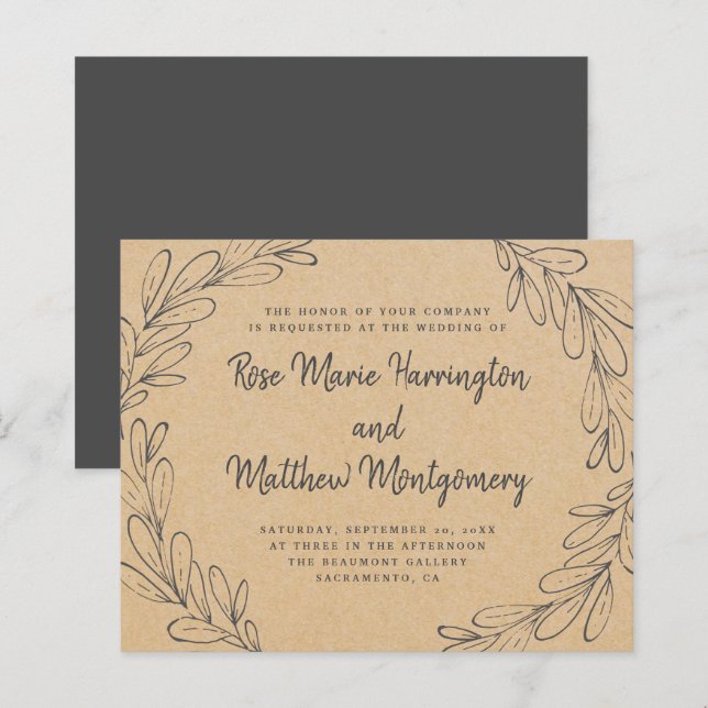 Mariage rustique économique avec kraft et feuilles (Devant / Derrière)