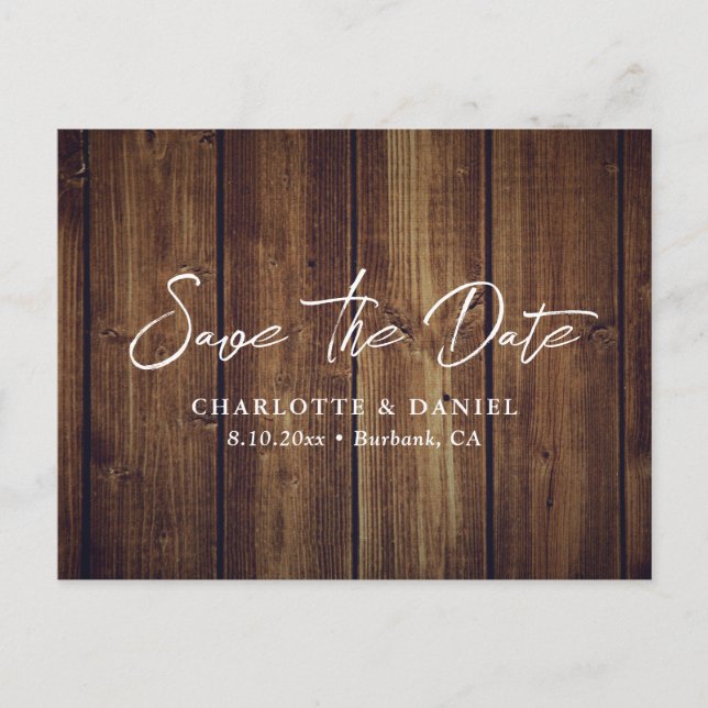 Mariage rustique en bois Enregistrer la date Carte (Devant)