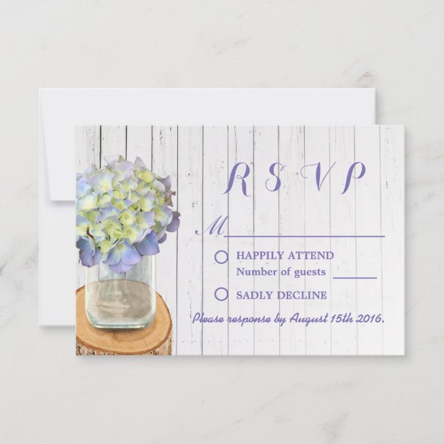 Mariage rustique RSVP Mason Jar & Hydrangea (Devant)