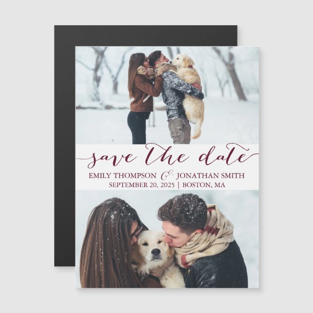 Mariage Sauvez La Date Magnet Deux Photos Bourgogn (Devant / Derrière)
