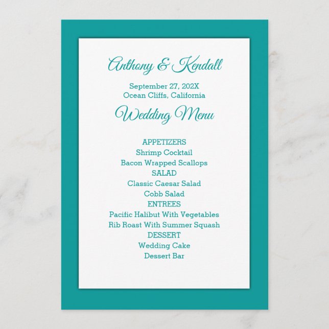 Mariage Sea Blue Green Menu Modèle (Devant)