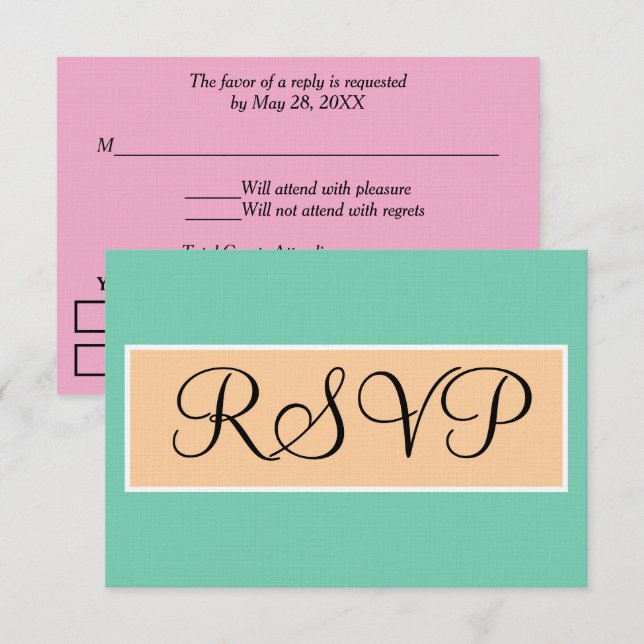 Mariage Seafoam Vert Rose RSVP (Devant / Derrière)