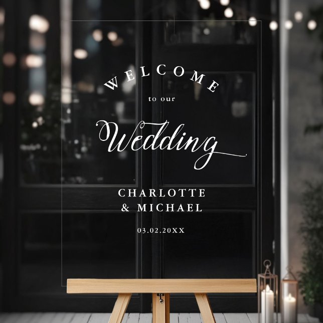 Mariage simple, élégant (Simpel, Elegant, Wedding,  Acrylic Sign,Transparent, with your names and date.)