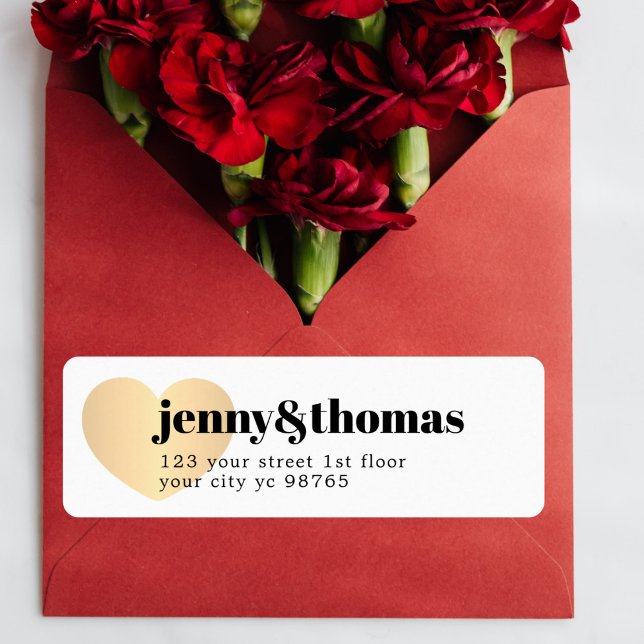 Mariage simple Elegant White Gold Heart Étiquette (Créateur téléchargé)