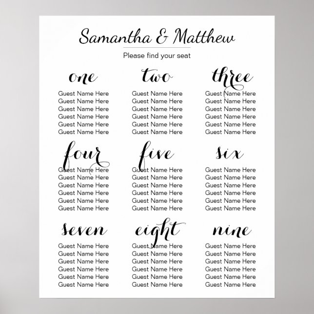Mariage simple et chic | Tableau de sièges (Devant)