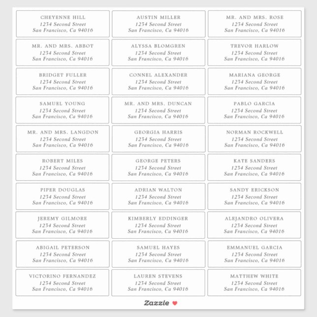 Mariage simple Étiquettes de adresse invités (Feuille)