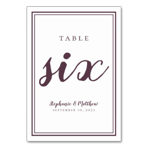 Mariage simple violet et blanc Numéro de table Six