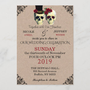 Mariage Skeleton Skuls Goth Retro Invitation