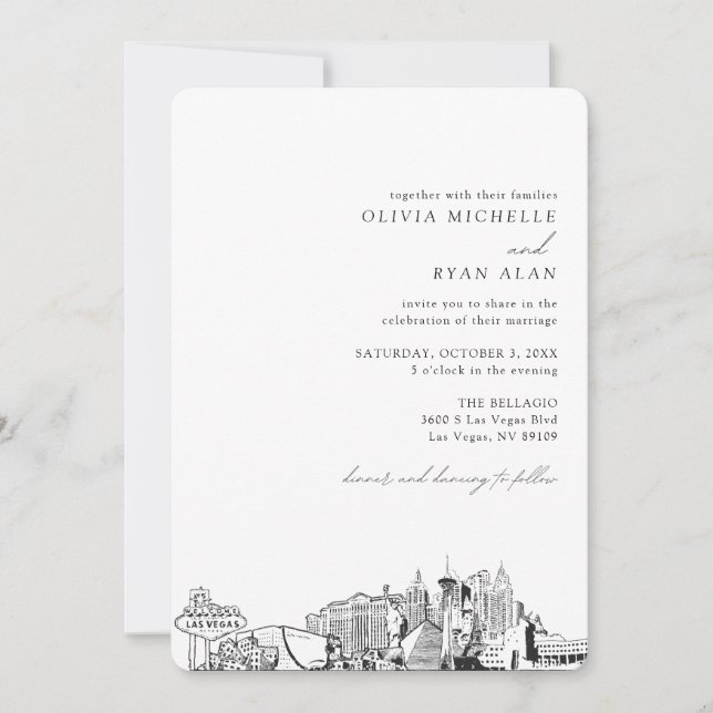 Mariage Skyline de Las Vegas Esquisse Invitation (Devant)