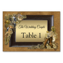 Mariage Steampunk sur cartes de table Suede