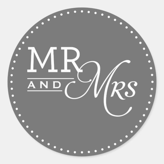 MARIAGE STICKERS m & mrs typographie moderne gris (Devant)