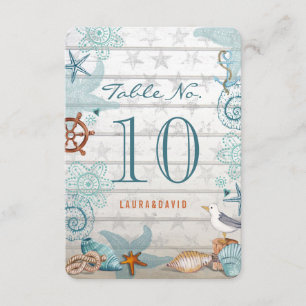 Mariage sur la plage nautique Carte de numéro de