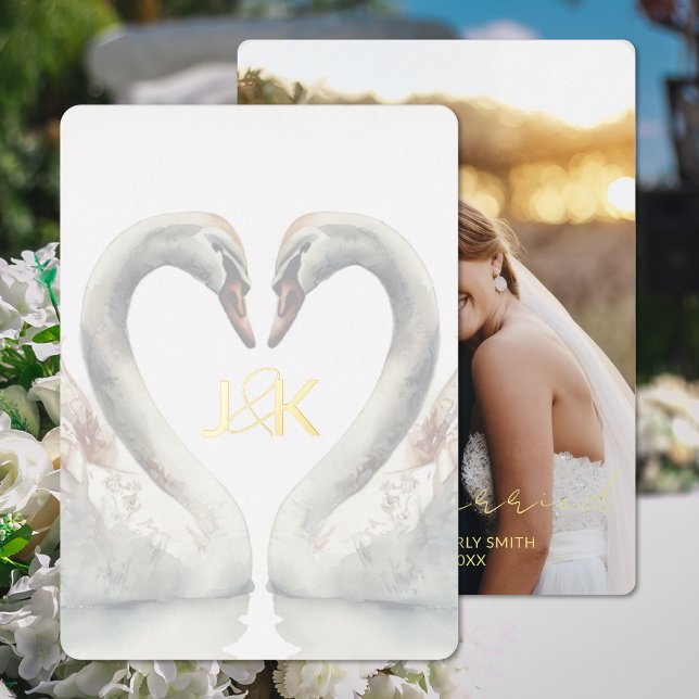 Mariage Swan Foil Ajouter une carte photo (Swan Foil Wedding Announcement Add Photo Card (front and back))