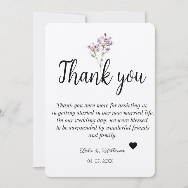 Mariage texte Calligraphie simple Carte de remerci (Devant)