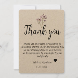 Mariage texte Calligraphie simple Carte de remerci