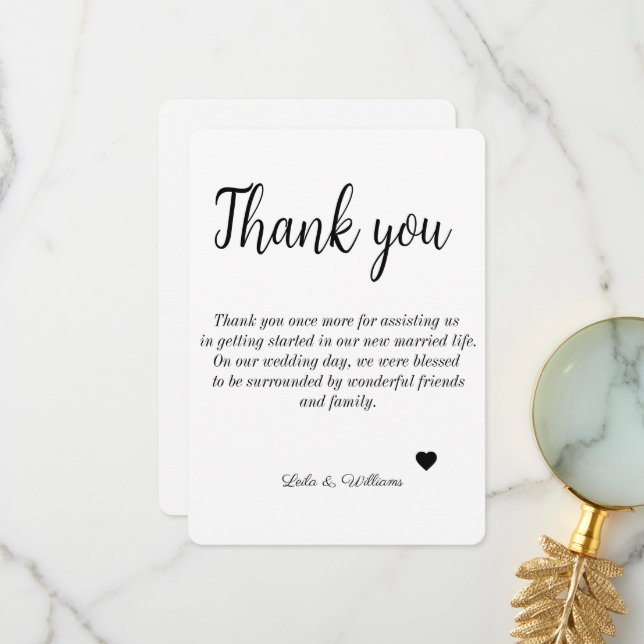 Mariage texte Calligraphie simple Carte de remerci (Devant/Arrière en situation)
