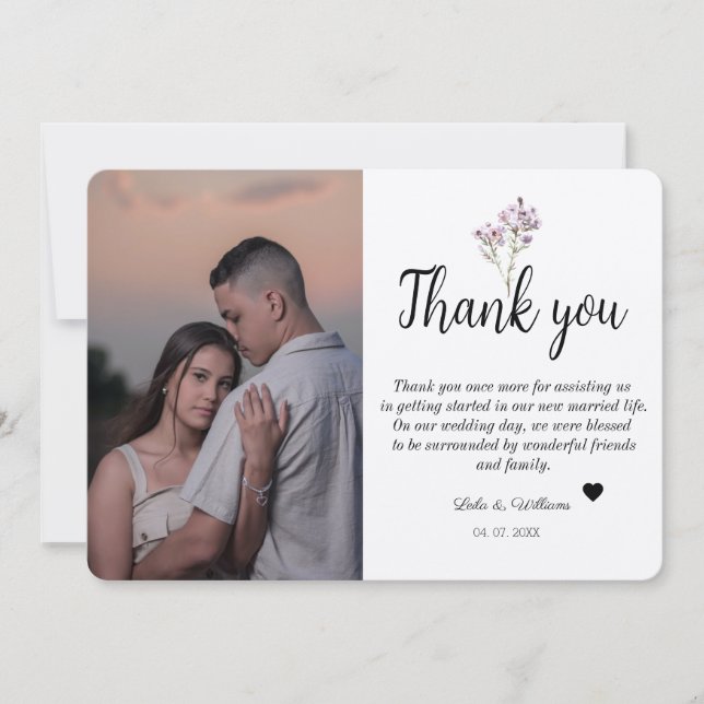Mariage texte Calligraphie simple Carte de remerci (Devant)